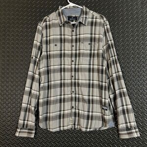 Buffalo Gray Black Flannel Plaid‎ Button Up Long Sleeve Shirt Men's Size Large